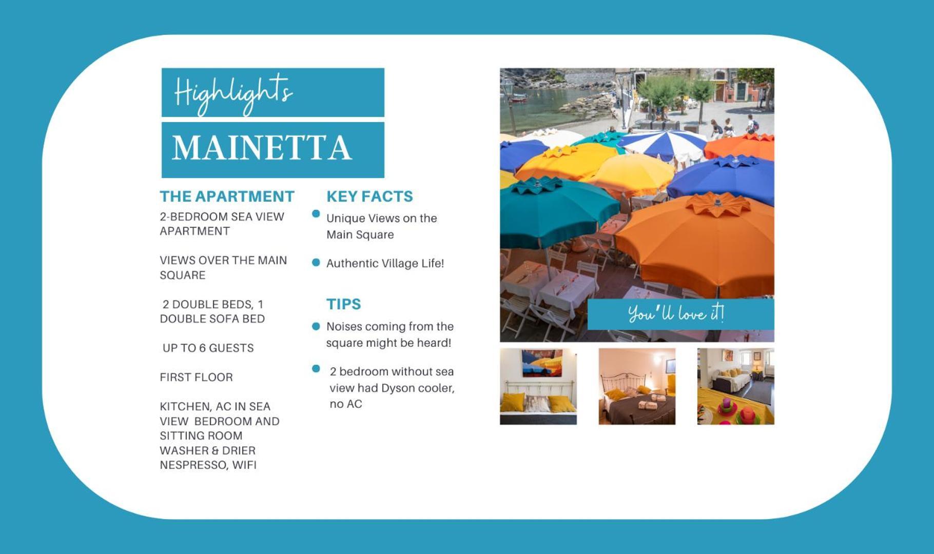Mainetta Sea View Apartment With Ac Vernazza Eksteriør billede